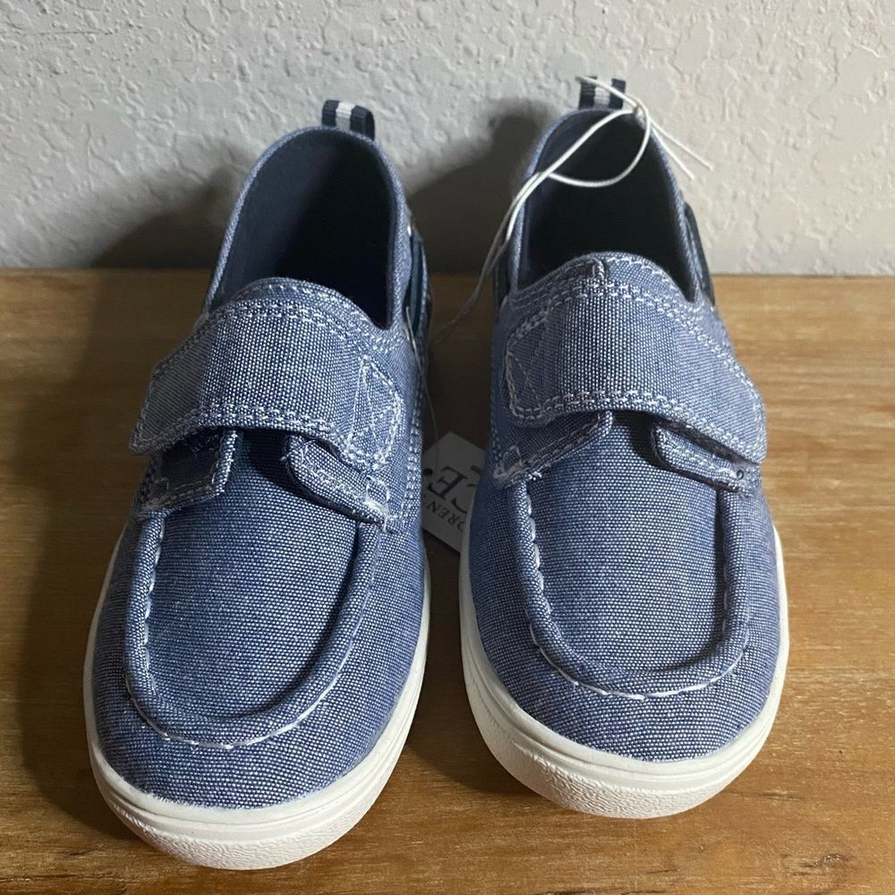 New The Children’s Place Toddler Boys Navy Chambray Boat Shoes Size 11 11T